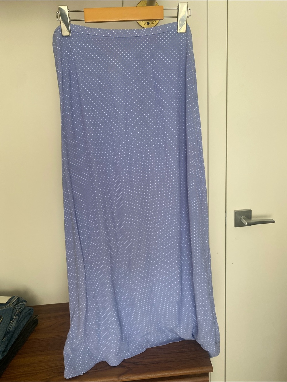 Susan Bristol -  Light blue and white Polka Dot Maxi Skirt - size US 10